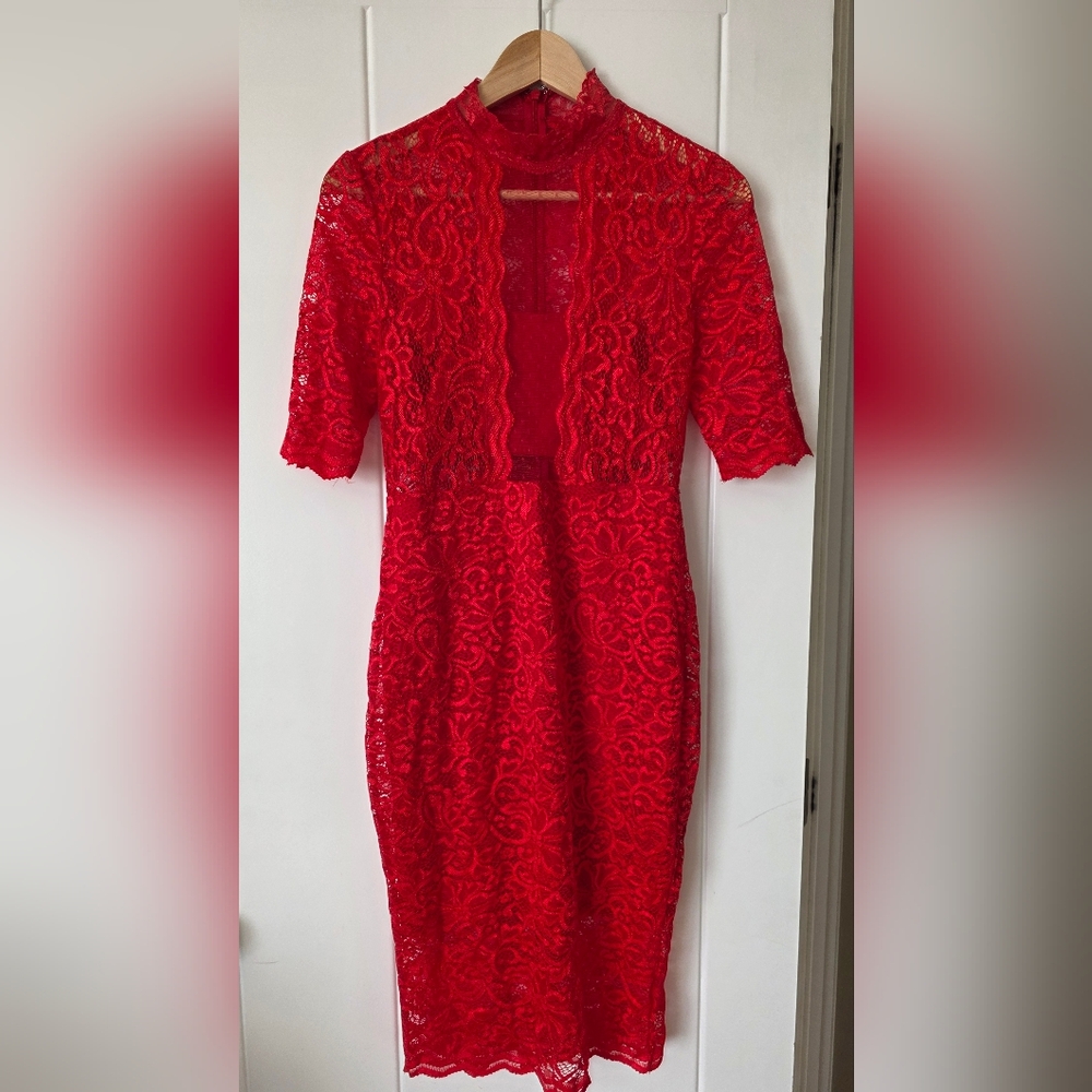 Express Vibrant Red Lace Dress